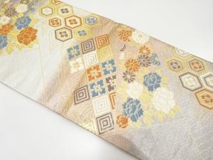 佐賀錦　切りばめ風　花に古典柄織り出し　袋帯